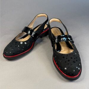 BeautiFeel Black Slingback Mary Jane with Red Accent